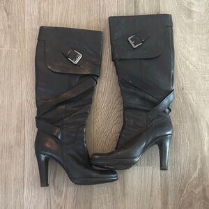 Via Spiga Black Heeled Boots with Buckle